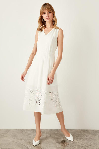 Ecru Embroidery Detail Dress