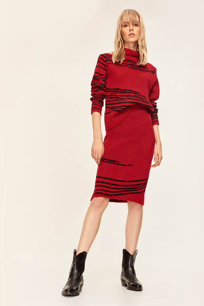 Red Striped Knitwear Skirt