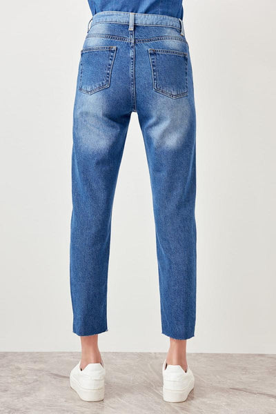 Blue Double Color High Waist Mom Jeans