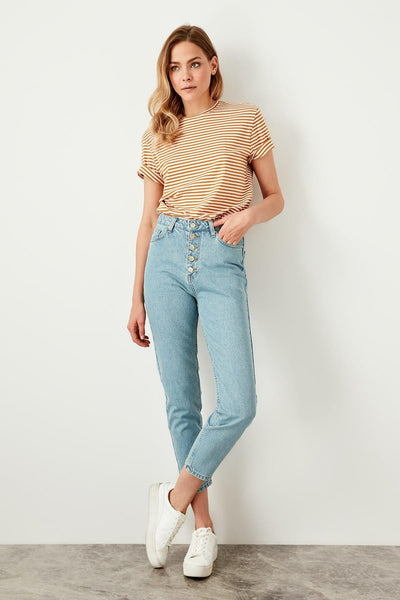 Indigo Front Button High Waist Mom Jeans