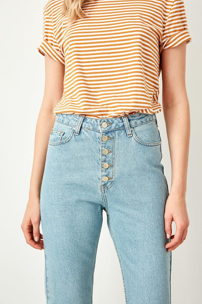 Indigo Front Button High Waist Mom Jeans