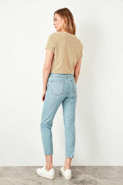 Indigo Front Button High Waist Mom Jeans