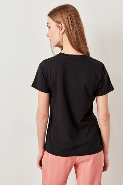 Black Embroidered Knitted T-shirts