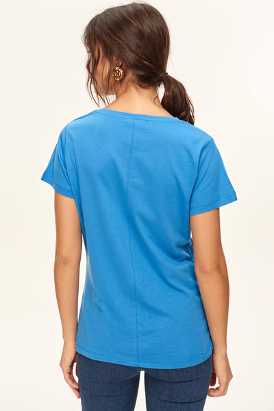 Basic - Blue Tencel knitted V-Neck T-Shirt