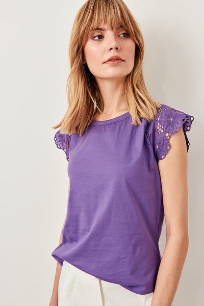 Embroidery Knitting purple T-shirt