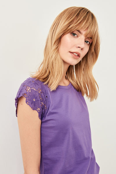 Embroidery Knitting purple T-shirt