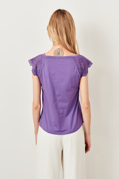 Embroidery Knitting purple T-shirt