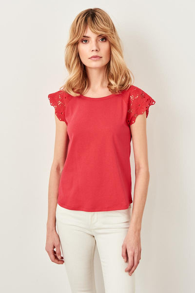 Pomegranate Flower Fisto Embroidered Basic Knitted T-Shirts