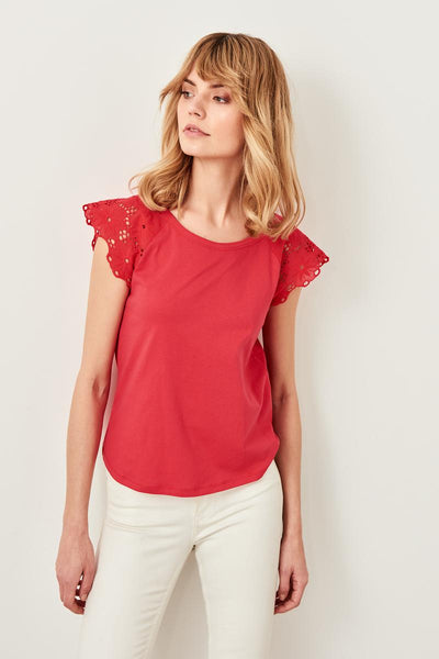 Pomegranate Flower Fisto Embroidered Basic Knitted T-Shirts