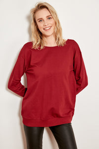 Bordeaux Ridge Decolletage Knitting Sweatshirts