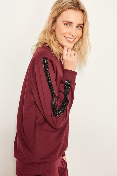 Bordeaux Sequin Knit Tops