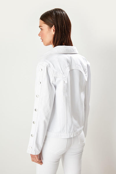 White Openable Studs Denim Jacket