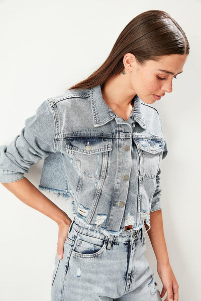 Ripped Crop Denim Jacket