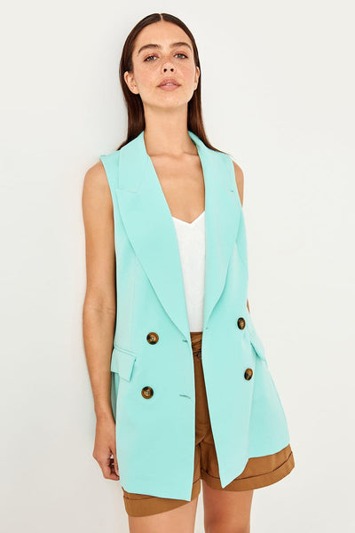 Mint Bone Button Detail Vest