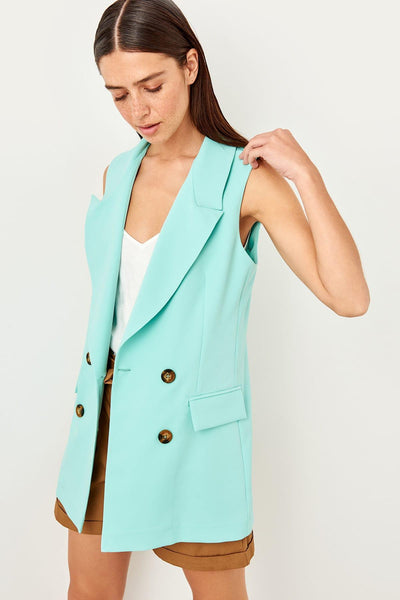 Mint Bone Button Detail Vest