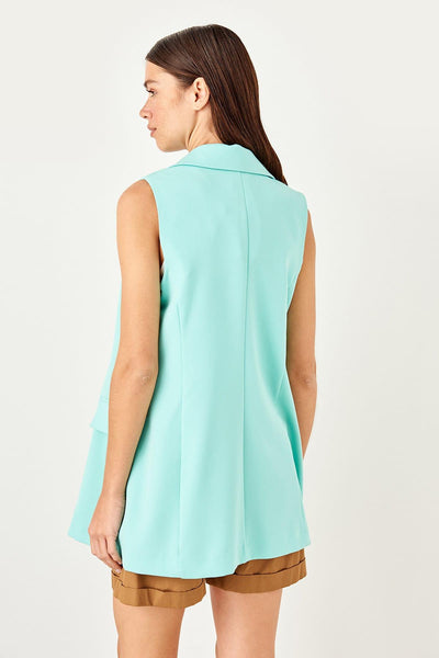 Mint Bone Button Detail Vest