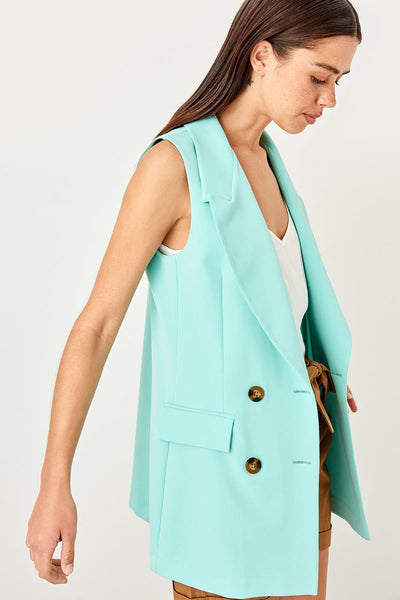 Mint Bone Button Detail Vest